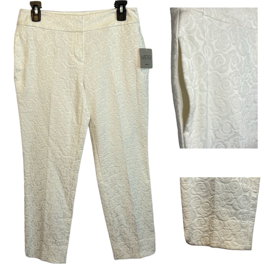 NWT Kasper White Floral Jacquard Trouser Pants‎ in Size 2P